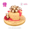 Koleksi kue : Birthday Cake with Gold Ribbon and Rosses